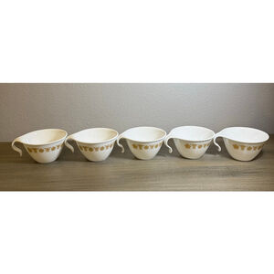 Set of 5 vintage Corelle Butterfly Gold flat cups hook handles by Corning